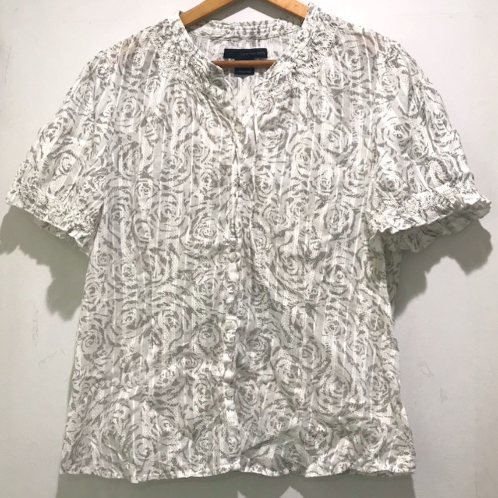 NWOT Calvin Klein Jeans Rose Print Button Blouse